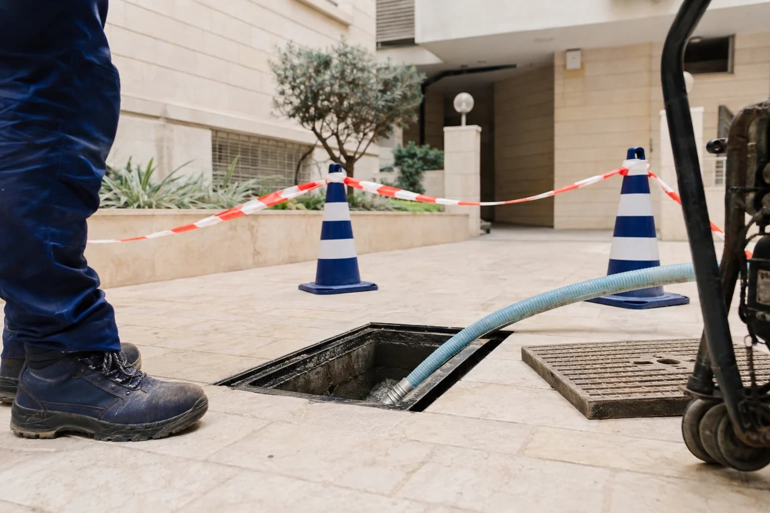אזור שירות ביוב בחצר בניין מגורים